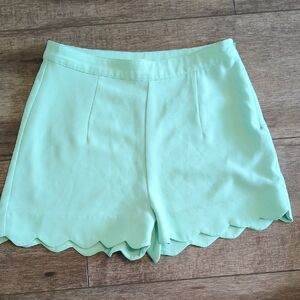 Mint Green Scalloped Hem Women's Shorts